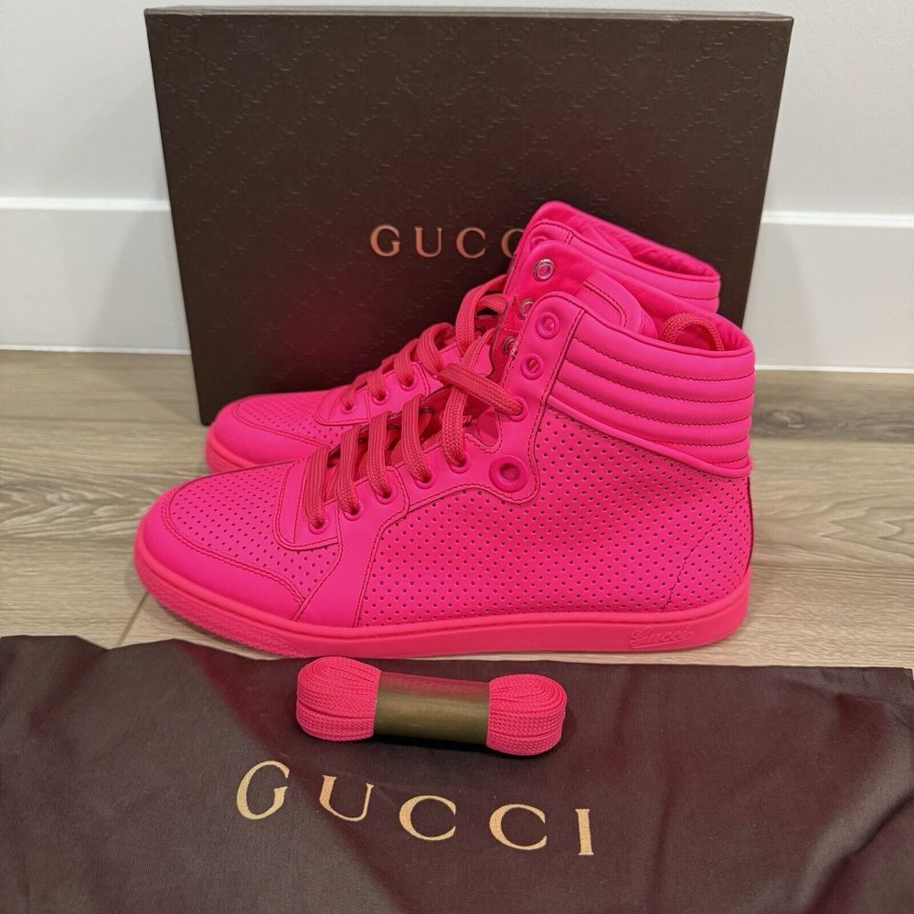 Gucci Coda Neor Pink Leather Sneaker/Embossed Gucci Signature Women's EU 38 US 8